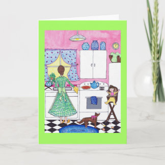 Petit déjeuner, mère, bébé, carte de voeux de