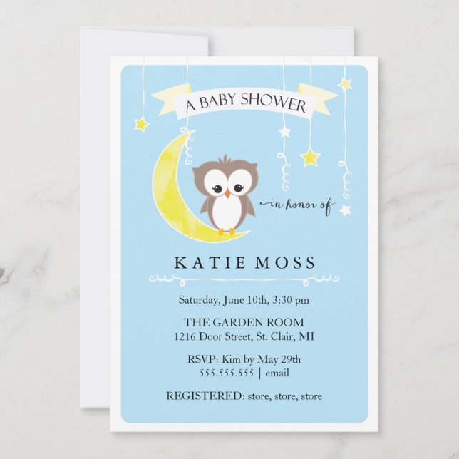 Petit-duc bleu| Invitation Baby shower (Devant)