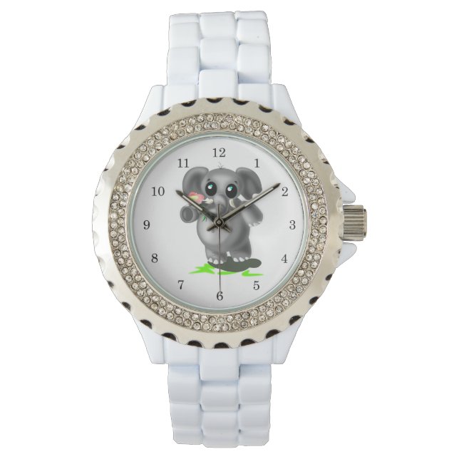 Petit éléphant avec montre de fleurs cadeau (devant)