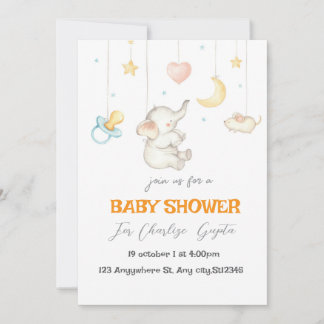 Petit Eléphant doux Invitation Baby shower