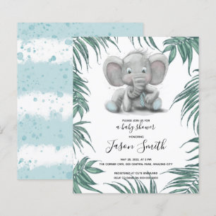 Petit éléphant mignon garçon avec feuilles pour ba