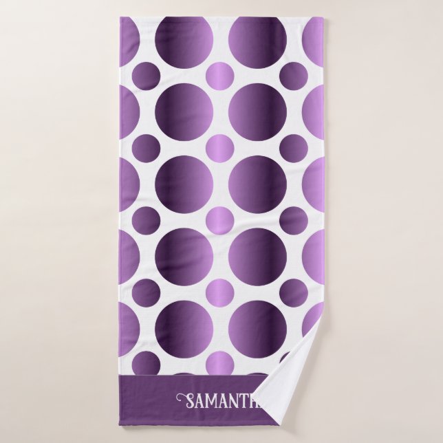 Petit Et Grand Pois Violet Motif Blanc (Serviette de bain)