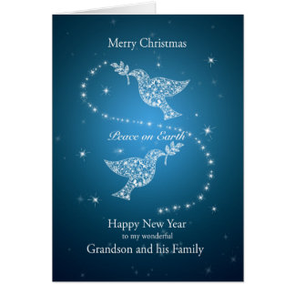 Petit-fils et sa famille, colombes de Noël de paix