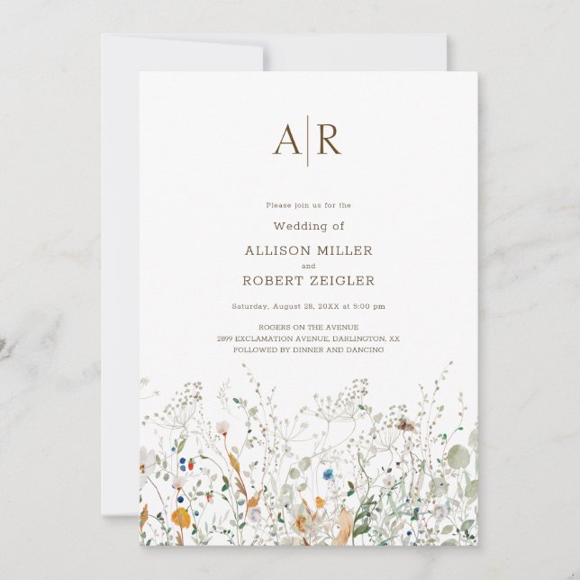 Petit Fleur sauvage Faire-part de mariage Monogram (Devant)