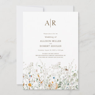 Petit Fleur sauvage Faire-part de mariage Monogram