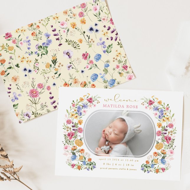 Petit Fleur sauvage Faire-part de naissance fille  (Créateur téléchargé)