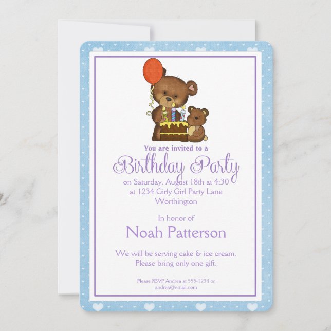 Petit Garçon Anniversaire Fête Invitation Teddy Be (Devant)