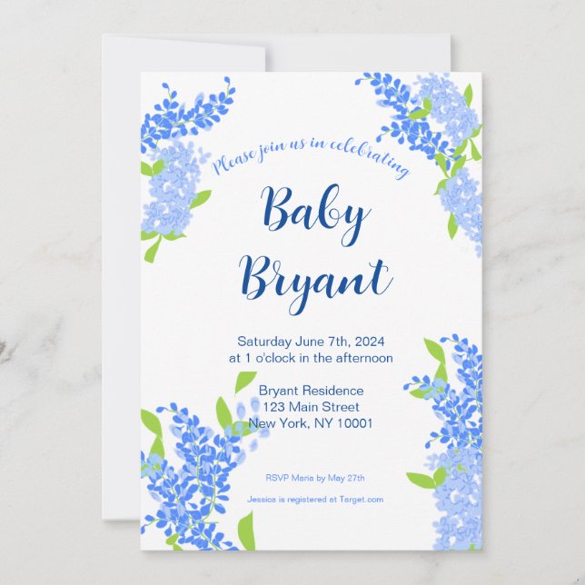 Petit garçon Blue Floral Baby shower Invitation (Devant)