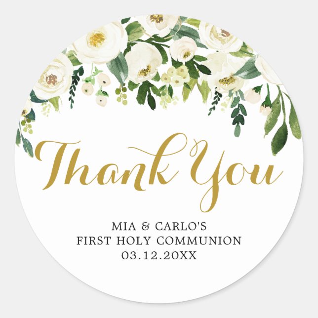 Petit garçon Floral First Communion Sticker Merci (Devant)