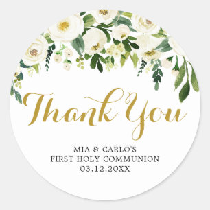 Petit garçon Floral First Communion Sticker Merci