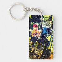 Petit garçon sur Big Motorcycle Porte - clé acryli