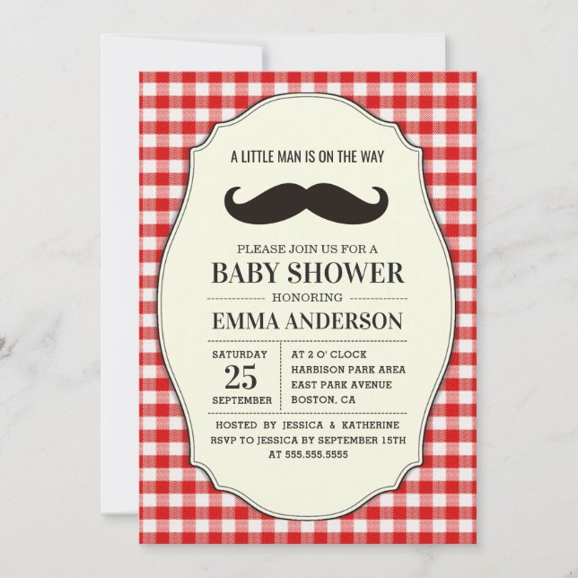 Petit Homme Baby shower Invitation garçon - Mousta (Devant)