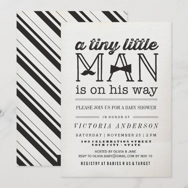 Petit Homme Mustache Bow Cravate garçon Invitation (Devant / Derrière)
