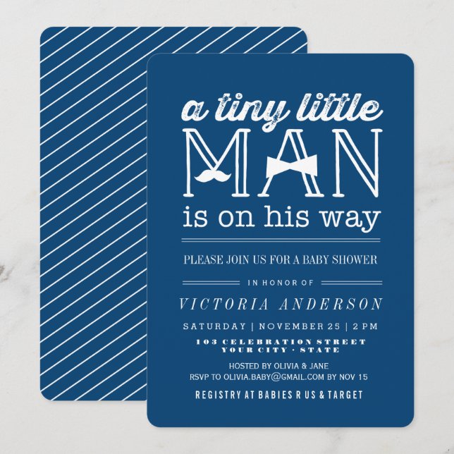 Petit Homme Mustache Bow Cravate garçon Invitation (Devant / Derrière)