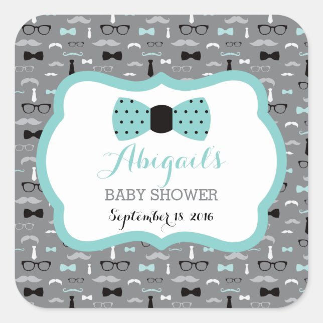 Petit Homme Sticker Baby shower, Turquoise, Gris,  (Devant)