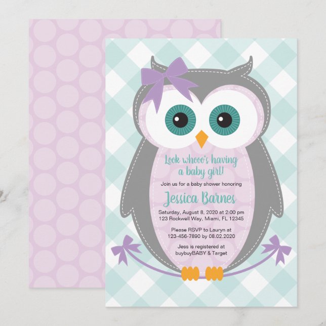 Petit invitation baby shower de la chouette de Woo (Devant / Derrière)