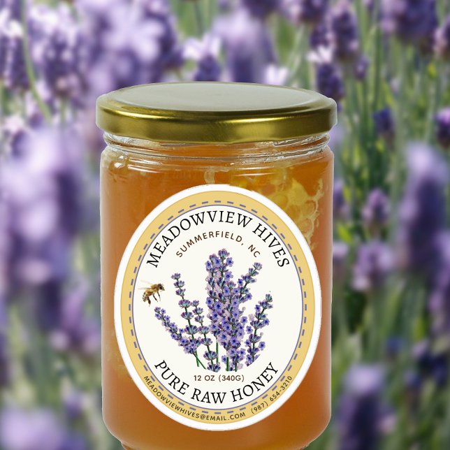 Petit Jar Oval Lavender Étiquette miel avec abeill (Créateur téléchargé)