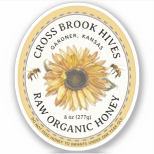 Petit Jar Oval Sunflower Miel Étiquette avec abeil