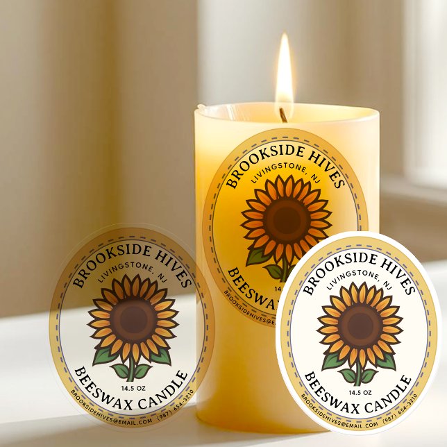 Petit Jar Oval Tournesol Beeswax Étiquette (Créateur téléchargé)