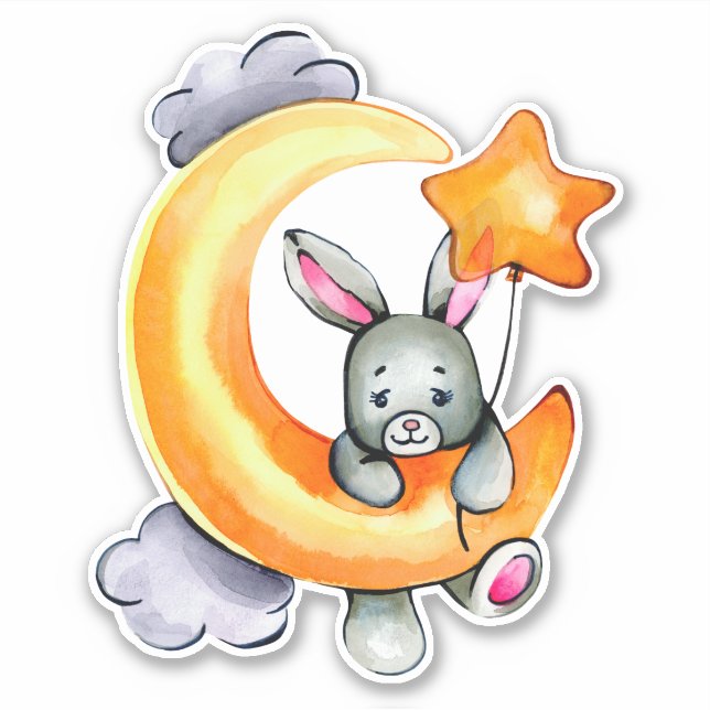 Petit Lapin Cute Animal Orange Gris Sticker (Devant)
