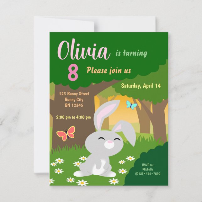 Petit lapin dans les bois Invitation d'anniversair (Devant)