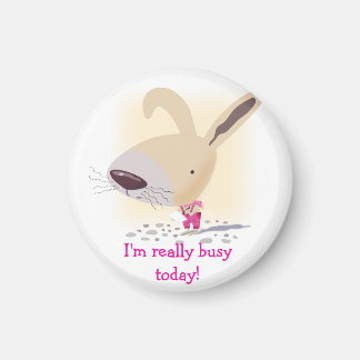 Petit Lapin En Pantalon Rose Aimant Rond Personnal