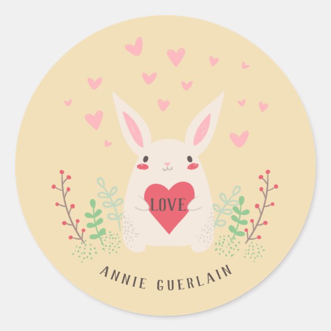 Petit lapin mignon 'n Hearts Classic Round Sticker (Devant)