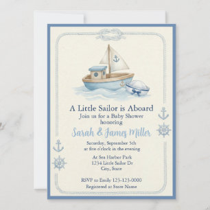 Petit marin à bord Invitation Baby Shower Bleu