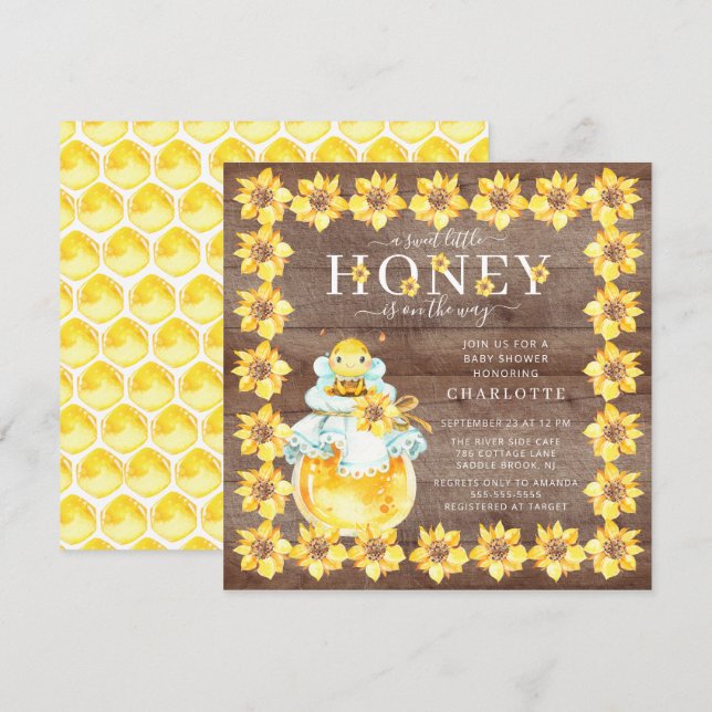 Petit miel doux Baby shower d'abeilles Invitation (Devant / Derrière)