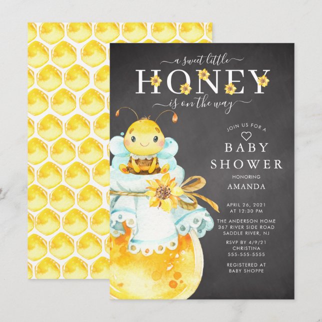 Petit miel doux Baby shower d'abeilles Invitation (Devant / Derrière)