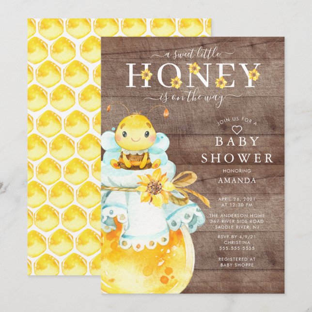 Petit miel doux Baby shower d'abeilles Invitation (Devant / Derrière)