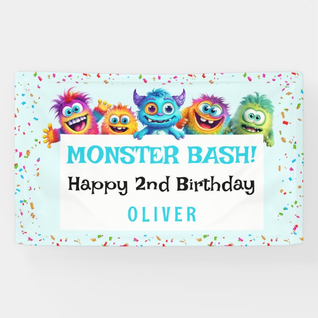Petit Monster Garçon Coloré Bannière d'anniversair (Horizontal)