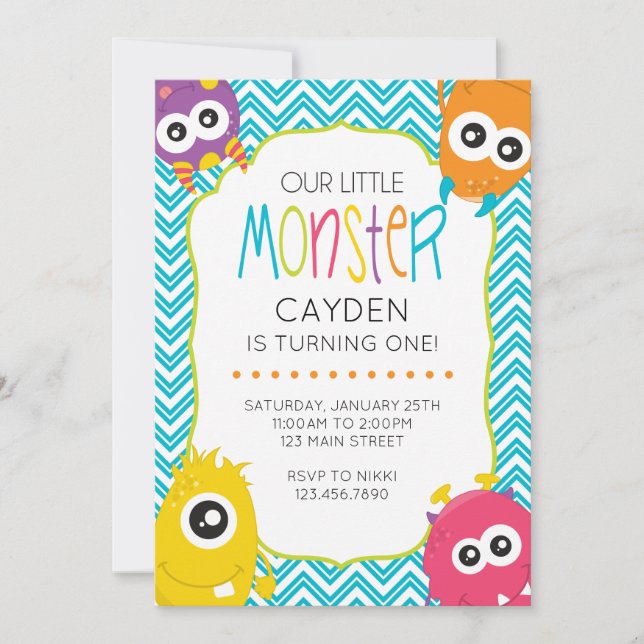 Petit Monster premier Invitation d'anniversaire (Devant)