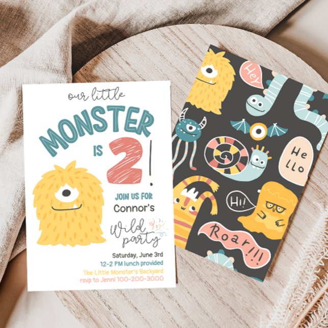 Petit Monstre Jaune 2e Invitation anniversaire (Créateur téléchargé)