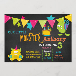 Petit Monstre Tourne 3 Invitation Anniversaire
