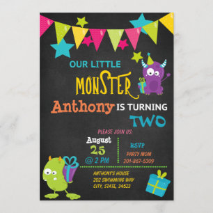 Petit Monstre Tourne Deux Invitation Anniversaire