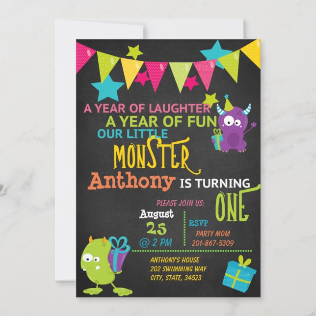 Petit Monstre Un Anniversaire Invitation (Devant)