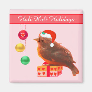 Petit oiseau de Noël sur aimant rose