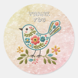 Petit Oiseau Feuille fleurs Sticker rose