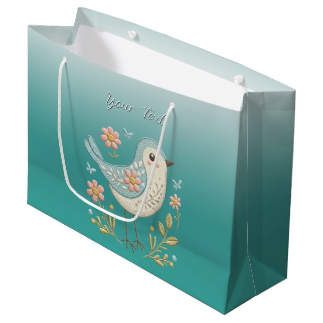 Petit Oiseau Floral Green Cadeau Sac (Devant Angle)