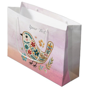 Petit Oiseau Floral Pink sac cadeau