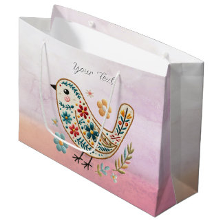 Petit Oiseau Floral Pink sac cadeau