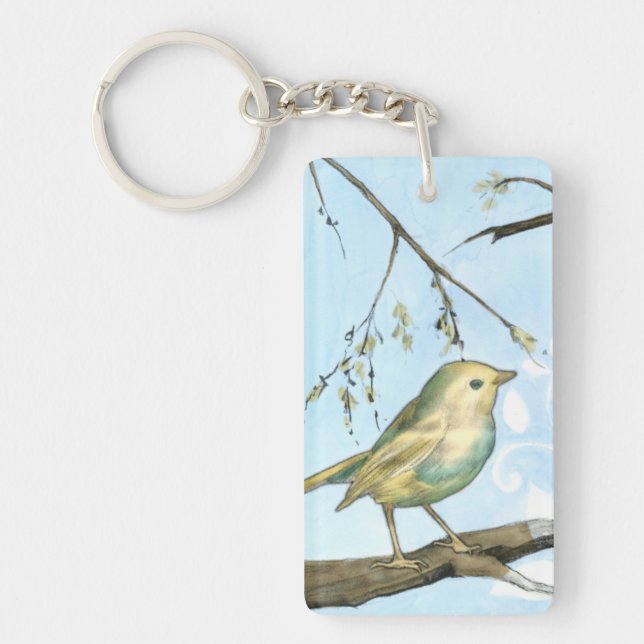 Petit oiseau jaune perché sur une branche Recherch (Devant)
