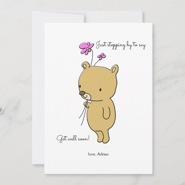 Petit Ours Avec Fleur Carte De Bien-Être (Devant)