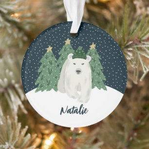Petit Ours polaire mignon   Nom Ornement de Noël