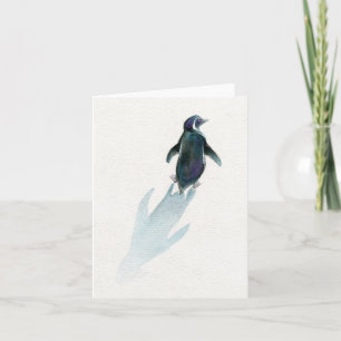 Petit pingouin en voyage, carte de voeux