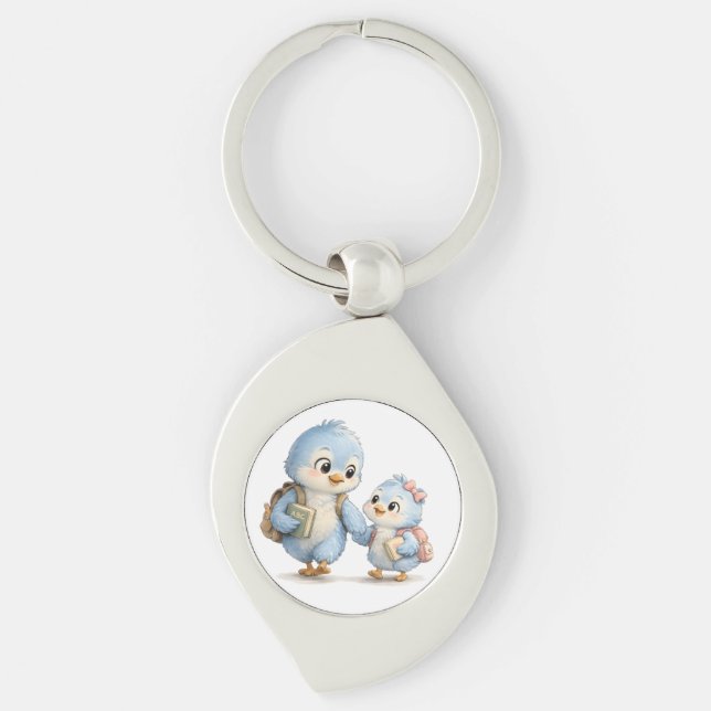 Petit porte-clés premium Oiseaux Bleus (Devant)