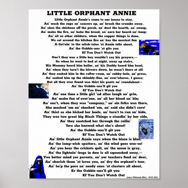 PETIT POSTER ORPHANT ANNIE POEM (Devant)