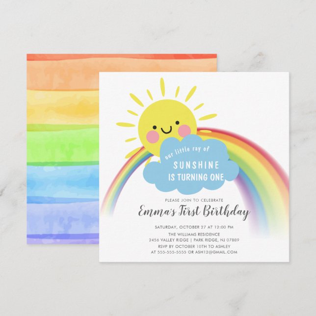 Petit Rayon De Soleil Invitation Anniversaire (Devant / Derrière)