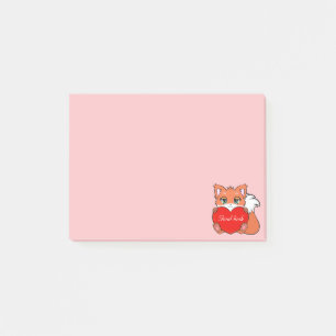 Petit Renard Mignon sur des Post-It Rose Clair